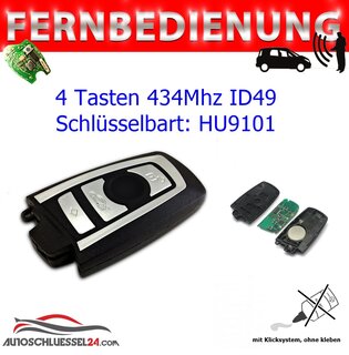 Ersatz Fernbedienung geeignet fr BMW - 4 Tasten 434MHz, HU9101, ID49, Smartcard geeignet fr F Series KEYLESS
