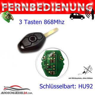 Ersatz Fernbedienung geeignet fr BMW -3 Tasten 868 MHz CAS 2  HU92