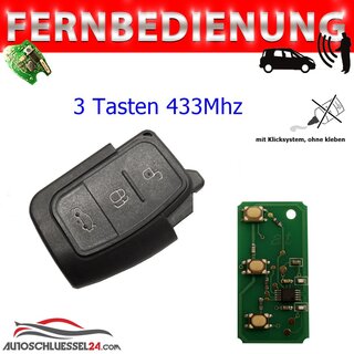 Ersatz Fernbedienung geeignet fr Ford  - 3 Tasten - 433 MHz Focus, Fiesta, C-Max, S-Max Kuga, Galaxy