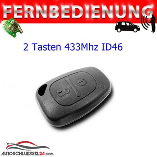 Ersatz Fernbedienung geeignet fr Renault - 2 Tasten 433 MHz ID46 PCF7946 geeignet fr Clio 2, Kangoo 2, Master 2, Traffic 2, Movano