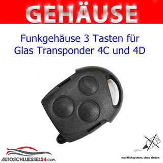 Ersatz Funkgehuse geeignet fr Ford - 3 Tasten geeignet fr Glas Transponder Gehuse 4C und 4D Focus