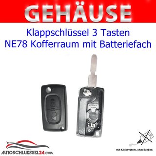 Ersatz Klappschlssel geeignet fr Citroen - 3 Tasten NE78 Kofferraum mit Batteriefach