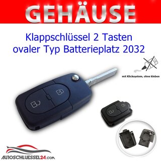 Ersatz Klappschlsselgehuse geeignet fr Volkswagen - 2 Tasten oval mit Batteriefach 2032, HU66