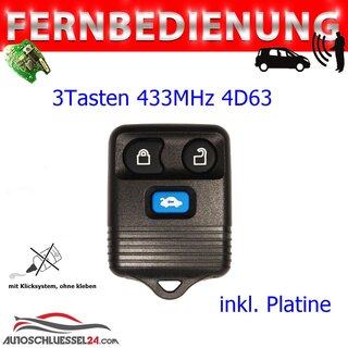 Ersatz Fernbedienung geeignet fr Ford - 3 Tasten - 433 MHz HU101, 4D63 carbon Connect, Maverick, Transit, Mondeo, Focus