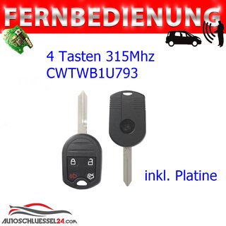 Ersatz Fernbedienung geeignet fr Ford - 4 Tasten - 315MHz  CWTWB1U793