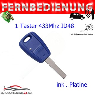 Ersatz Fernbedienung geeignet fr Fiat - 1 Taste 433 MHz FIR 114 ID48 1T SIP22 ZR44  geeignet fr Fiat Doblo mit ZEDFULL !!