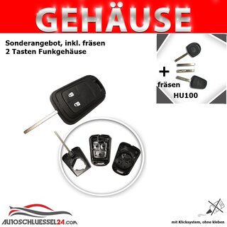 Ersatz Funkgehuse geeignet fr Opel  - 2 Tasten Astra J, HU100, inkl. Rohling frsen